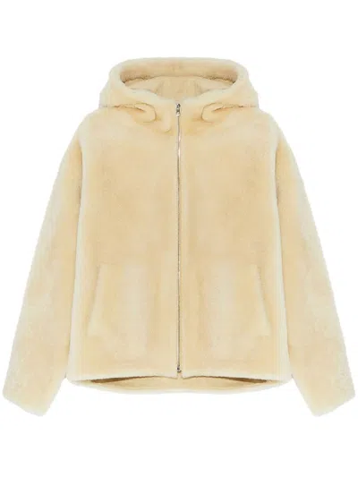 Yves Salomon Hooded Shearling Jacket In Nude
