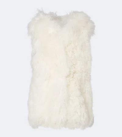 Yves Salomon Hooded Shearling Vest In White