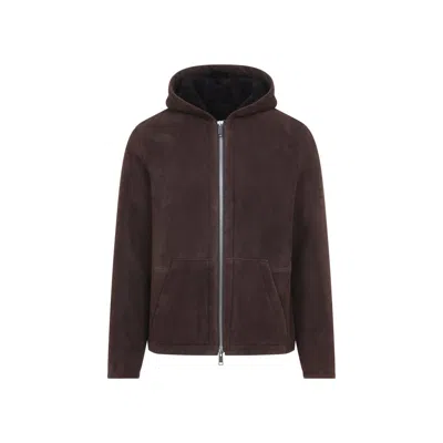 Yves Salomon Hooded Shearling Zip Jacket In Brown