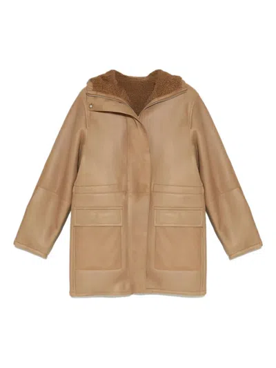 Yves Salomon Hooded Sheepskin Coat In Brown
