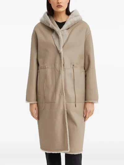 Yves Salomon Hooded Single-breasted Coat In Brown