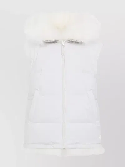 Yves Salomon Hooded Sleeveless Padded Jacket Side Pockets In Animal Print