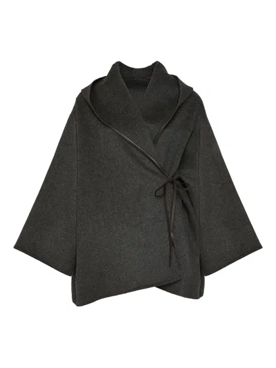 Yves Salomon Hooded Wrap Coat In Black