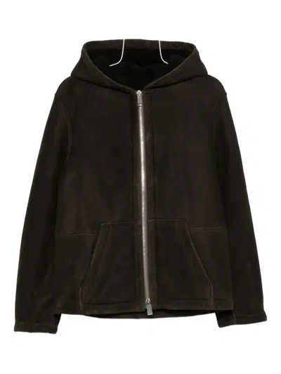 Yves Salomon Hooded Zip Jacket In Brown