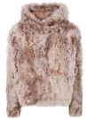 Yves Salomon Hooded Jacket With Faux Fur Texture In Neutral