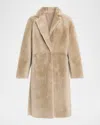 Yves Salomon Ironed Lamb Shearling Coat In Brown