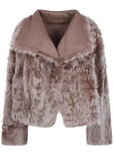 Yves Salomon Shearling-trim Leather Jacket In Brown