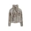 Yves Salomon Short Jacket With Stand-up Collar In Variegated Lamb Leather In Gray