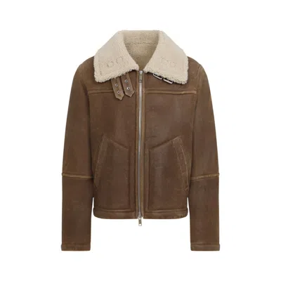 Yves Salomon Shearling Bomber Jacket In Brown