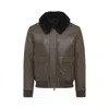Yves Salomon Lamb Leather Jacket With Black Fur Collar And Flap Pockets In Green