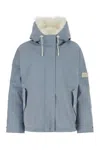 Yves Salomon Blue Logo-appliqu Jacket In Bluestoneivory