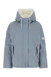 Yves Salomon Blue Logo-appliqu Jacket In Bluestoneivory