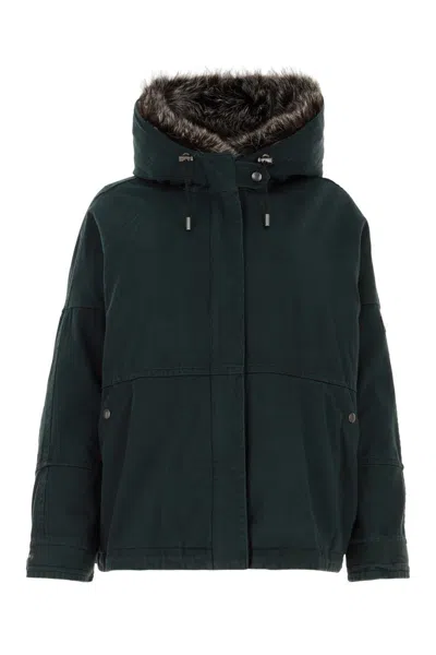 Yves Salomon Blue Detachable-hood Padded Parka In Green