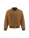 Yves Salomon Men Suede Bomber Jacket In Brown