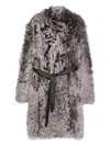 Yves Salomon Shearling Belted Coat In Gray