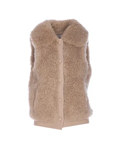 Yves Salomon Sleeveless Shearling Vest Featuring Pockets In Brown