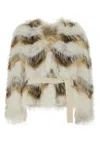 Yves Salomon 55cm Belted Faux Fur Texture Jacket In Neutral