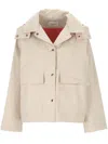 Yves Salomon Light Beige Down Jacket With Hood In Oat/honolulu