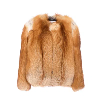 Yves Salomon Soft Faux Fur Crewneck Jacket With Pockets In Brown