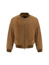 Yves Salomon Men Suede Bomber Jacket In Sigaro