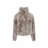 Yves Salomon Short Jacket With Stand-up Collar In Variegated Lamb Leather In Gray