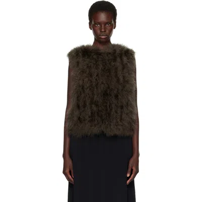 Yves Salomon Khaki Cropped Feather Gilet Vest In A8155 Sherwood