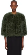 Yves Salomon Khaki Cropped Feather Jacket In A8001 Amazone