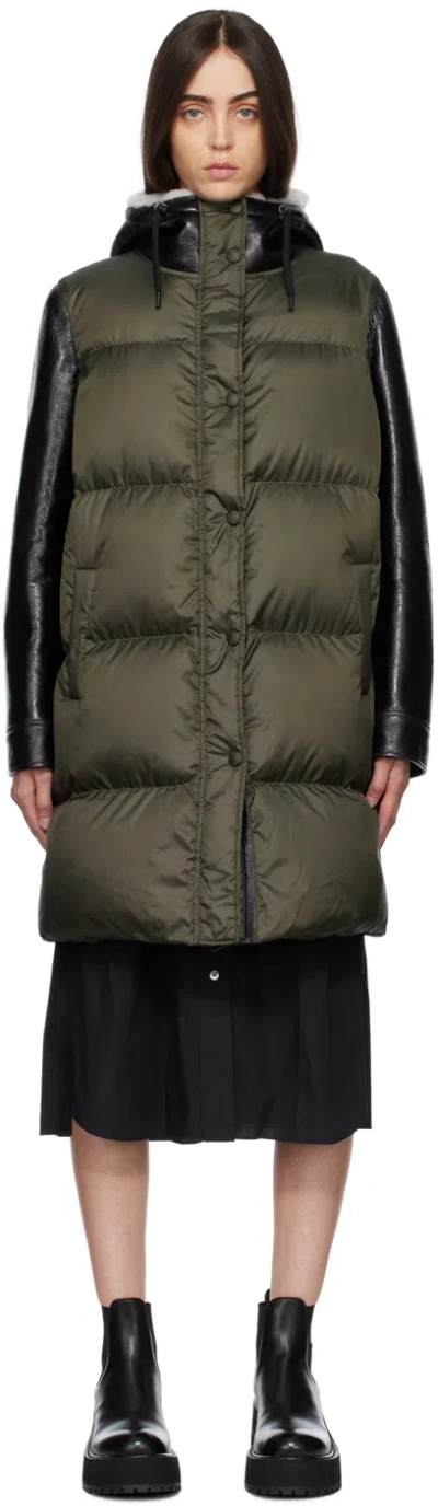 Yves Salomon Khaki Quilted Down Jacket In B2746 Kaki/noir