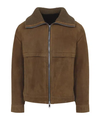 YVES SALOMON KNIT COLLAR LAMBSKIN SHEARLING JACKET