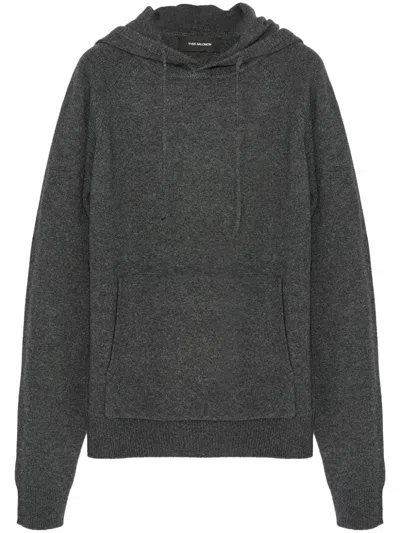 Yves Salomon Knit Hoodie In Grey