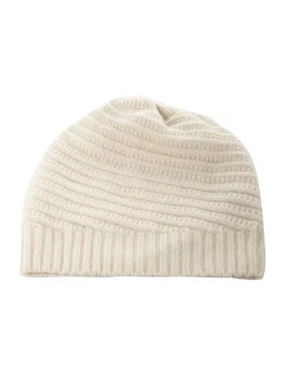 Pre-owned Yves Salomon Knit Woven Beanie In Neutral