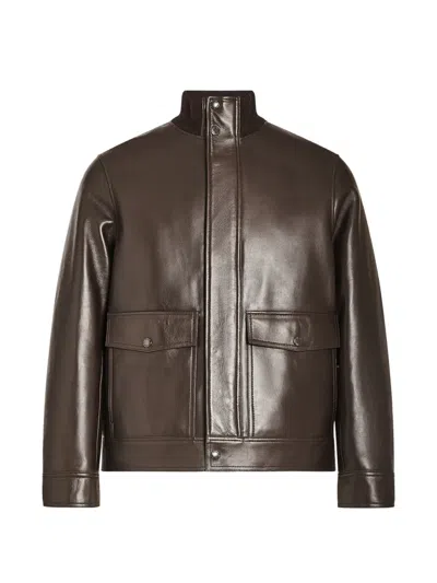 Yves Salomon Knit-collar Leather Jacket In Brown