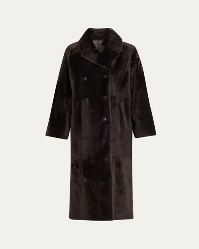 Yves Salomon Lacon Double-breasted Shearling Coat In Brown