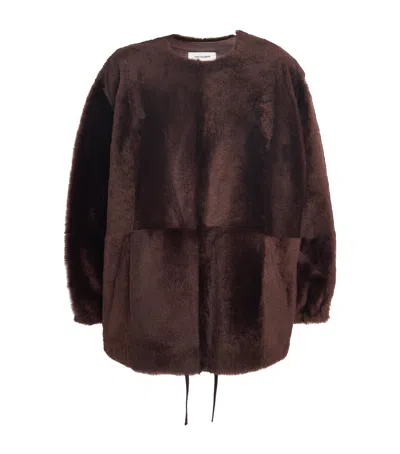 Yves Salomon Lacon Lambskin Zip-up Jacket In Burgundy