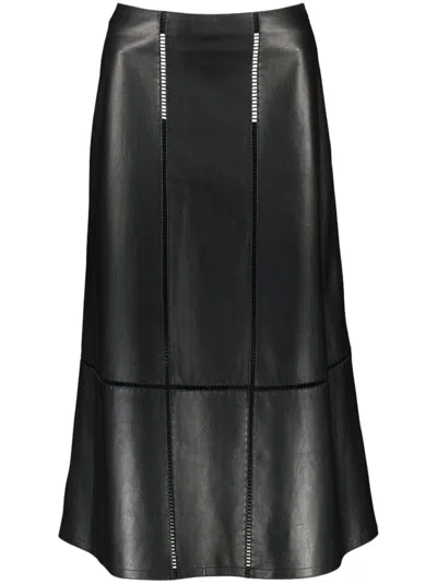Yves Salomon Ladder-stitch Lambskin Skirt In Schwarz