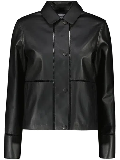 Yves Salomon Ladder-stitch Leather Jacket In Black