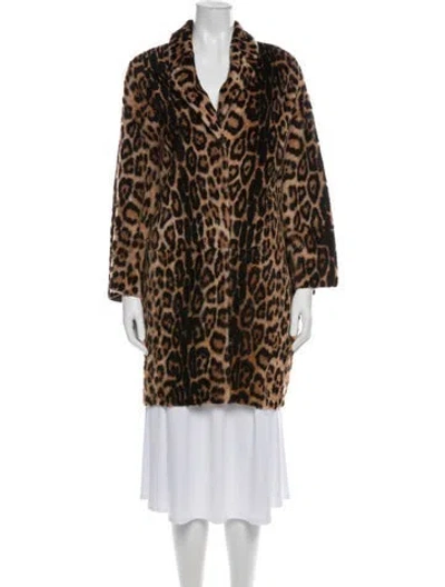 Pre-owned Yves Salomon Lamb Fur Animal Print Faux Fur Coat In Brown