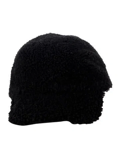 Pre-owned Yves Salomon Lamb Fur Baseball Hat In Black