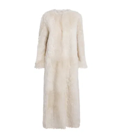 Yves Salomon Lamb Fur Coat In White