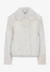 Yves Salomon Meringue White Lamb Fur Jacket With Pointed Collar In White