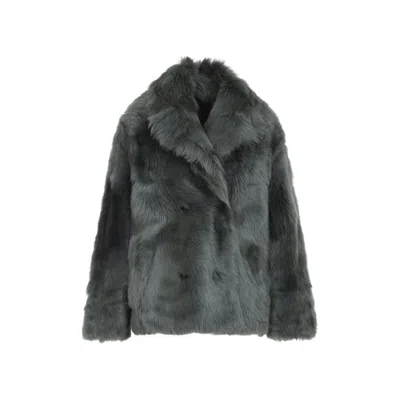 Yves Salomon Lamb Fur Shearling Mini Short Jacket For Women In Gray
