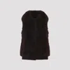 Yves Salomon Textured Lamb Hair Wool Vest With High Collar In Brown