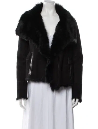 Pre-owned Yves Salomon Lamb Leather Biker Jacket In Black