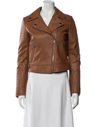 Pre-owned Yves Salomon Lamb Leather Biker Jacket In Brown