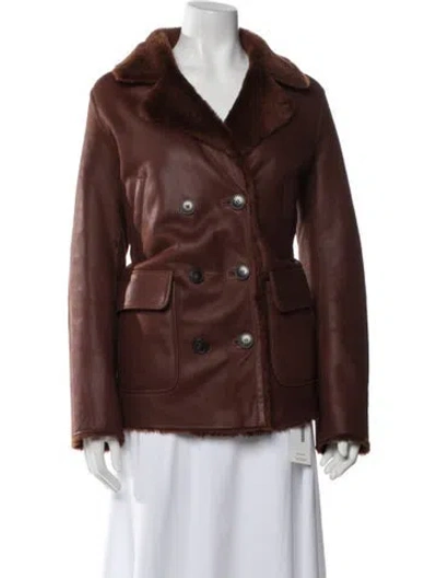 Pre-owned Yves Salomon Lamb Leather Biker Jacket In Brown