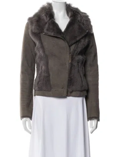 Pre-owned Yves Salomon Lamb Leather Biker Jacket In Gray