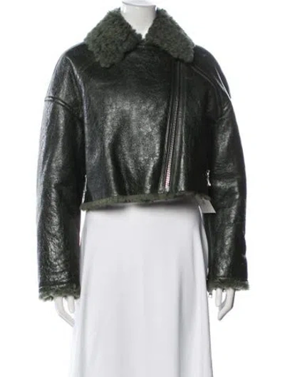Pre-owned Yves Salomon Lamb Leather Biker Jacket In Green