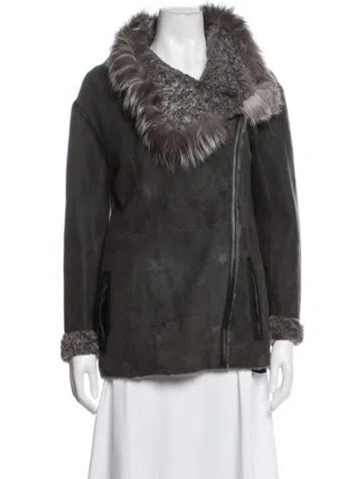 Pre-owned Yves Salomon Lamb Leather Biker Jacket In Grey