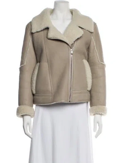 Pre-owned Yves Salomon Lamb Leather Biker Jacket In Neutral