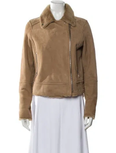 Pre-owned Yves Salomon Lamb Leather Biker Jacket In Neutral